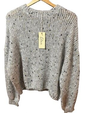 NWT Elan Cozy Speckled Crewneck Sweater - Light Heather Gray Size Large